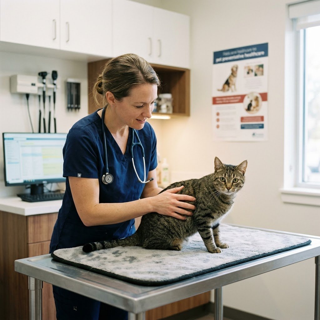 Cat being examined by a veterinarian during a checkup