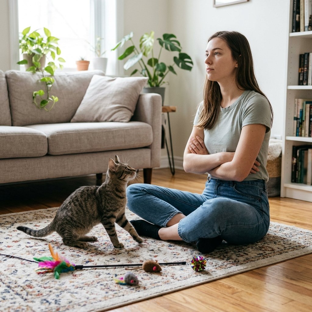 Cat owner enforcing playtime boundaries to stop a cat from biting