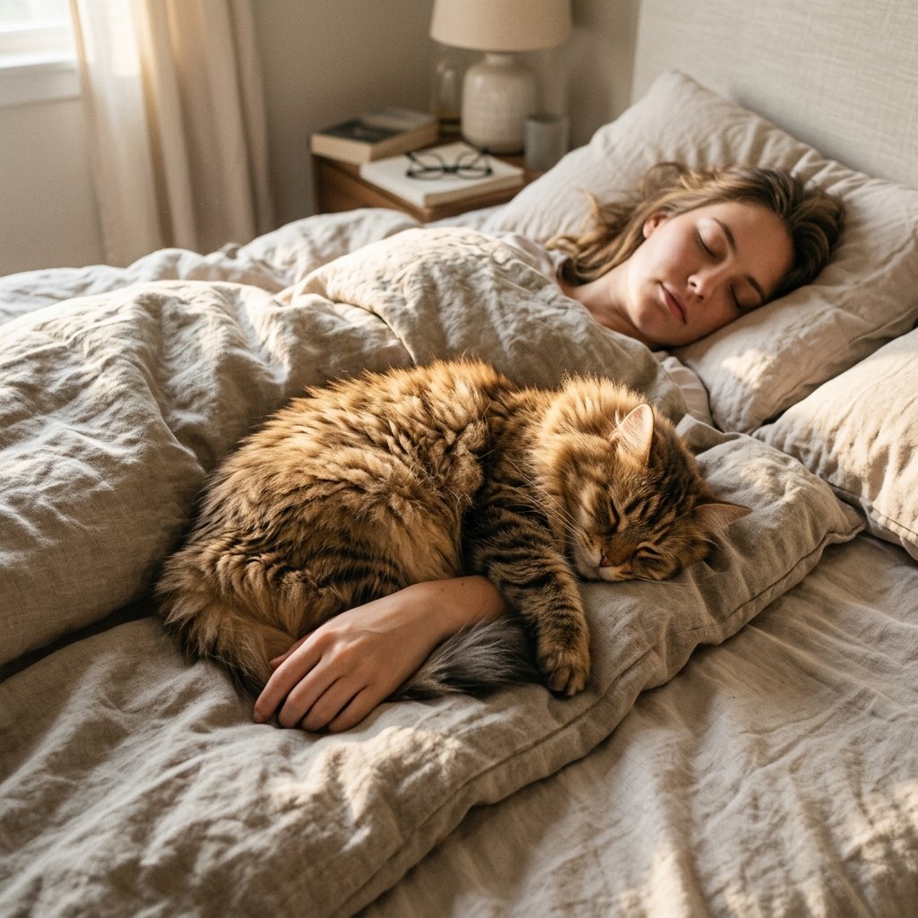 Why does my cat sleep on me: cat sleeping peacefully on its person