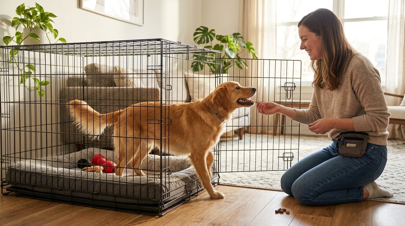 Dog relaxing during crate training games