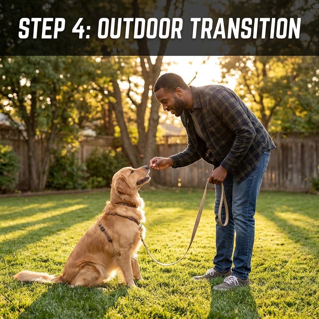 Dog leash training outdoors