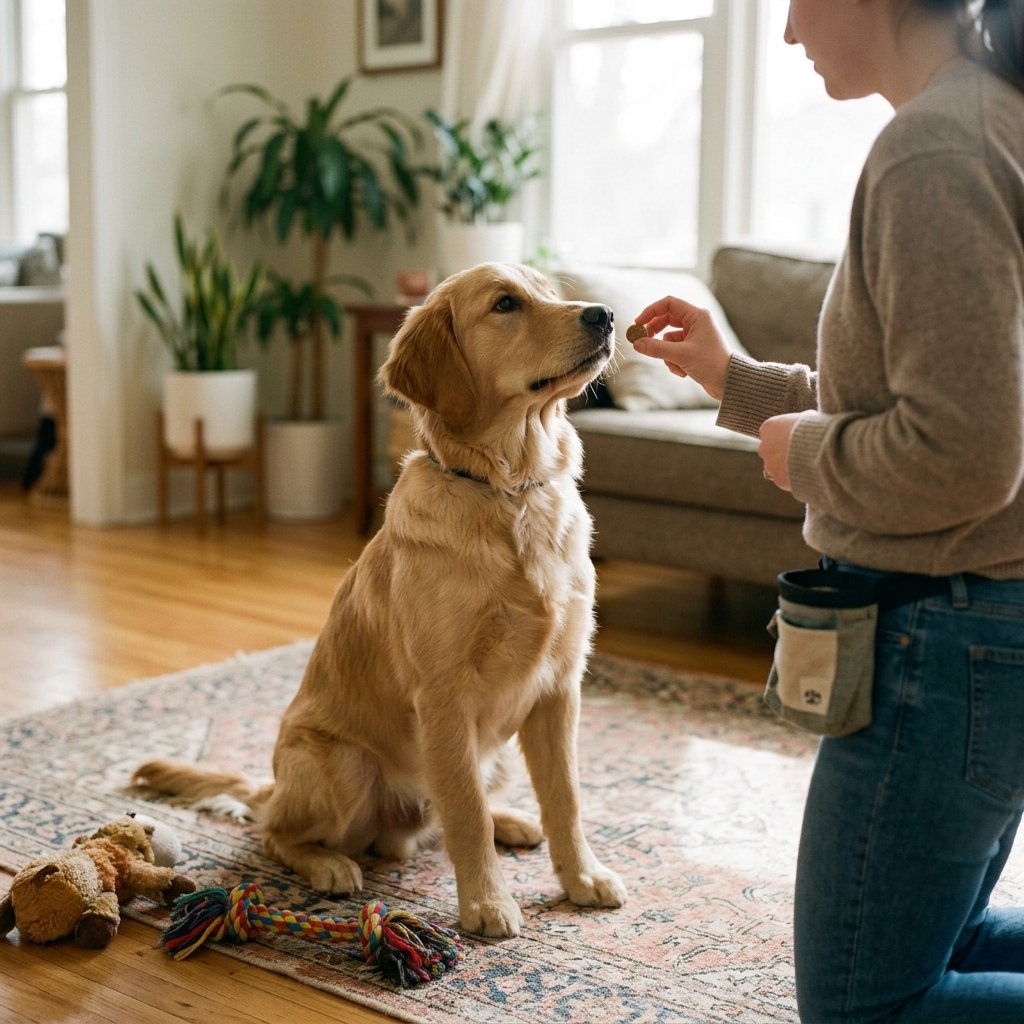 Dog receiving a reward treat for gentle behavior while learning how to stop a dog from biting
