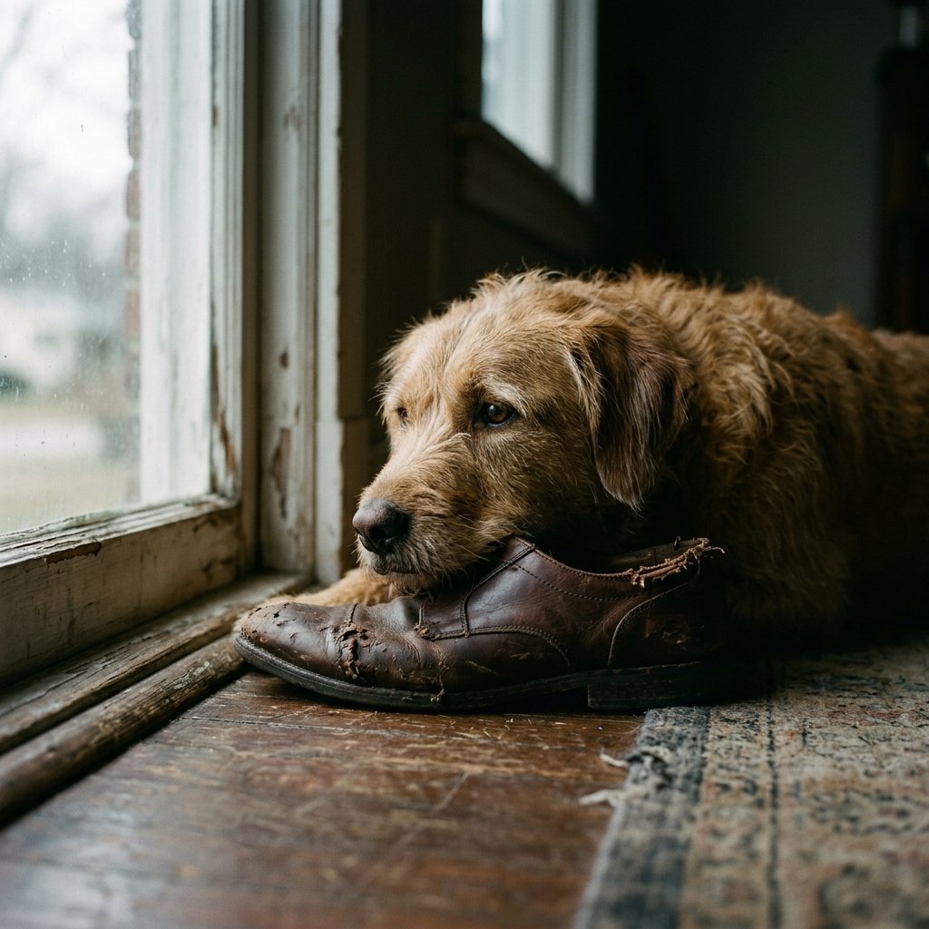 Dog staring out of a window looking bored