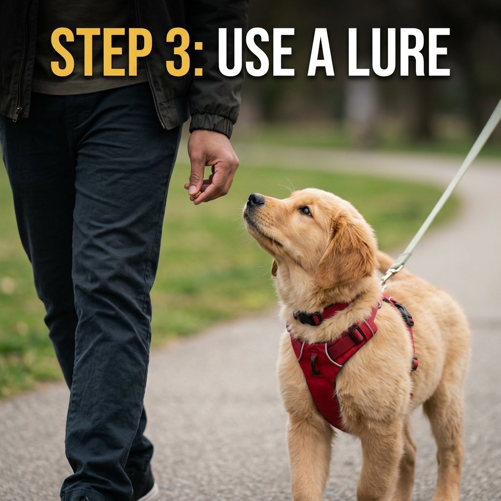 Dog training lure technique with a treat