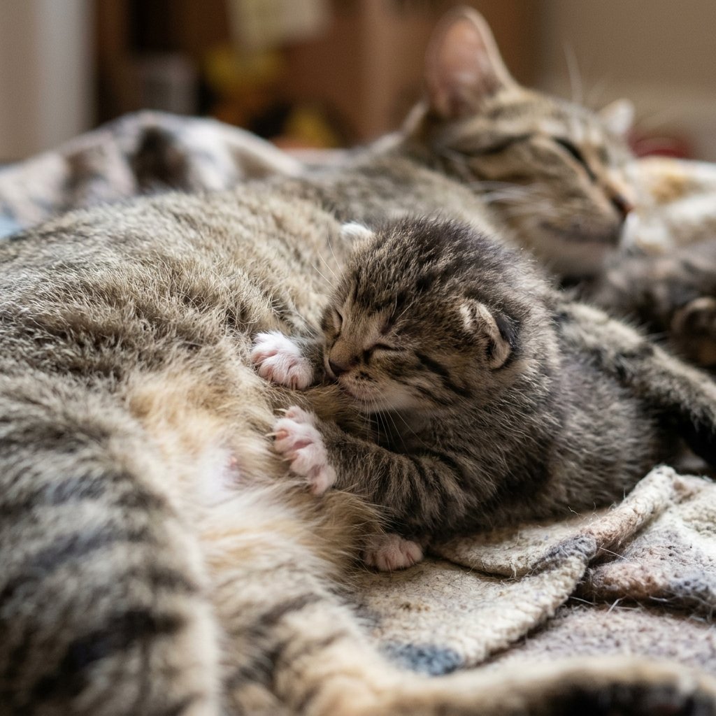 Why does my cat suckle blankets: kitten kneading its mother while nursing