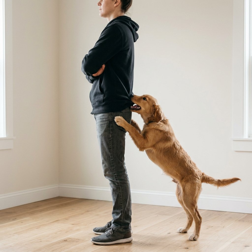How to stop a dog from biting: person turning away to pause play when mouthing gets too rough