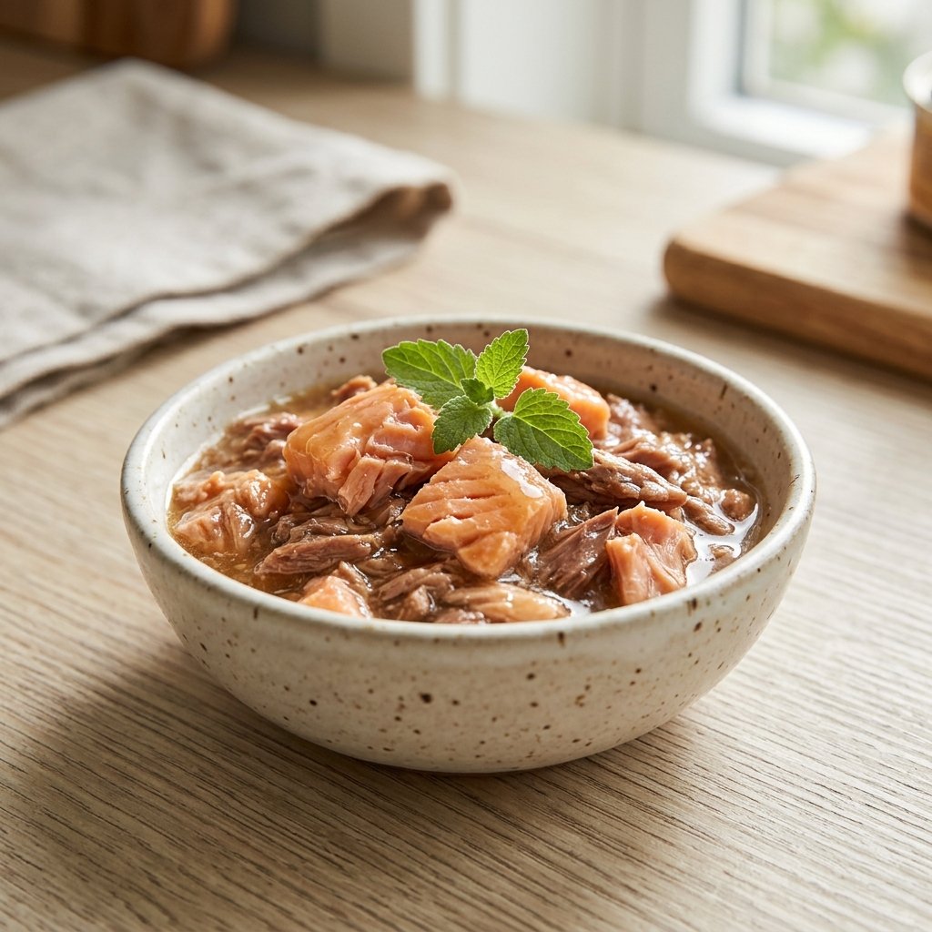Wet cat food served in a bowl